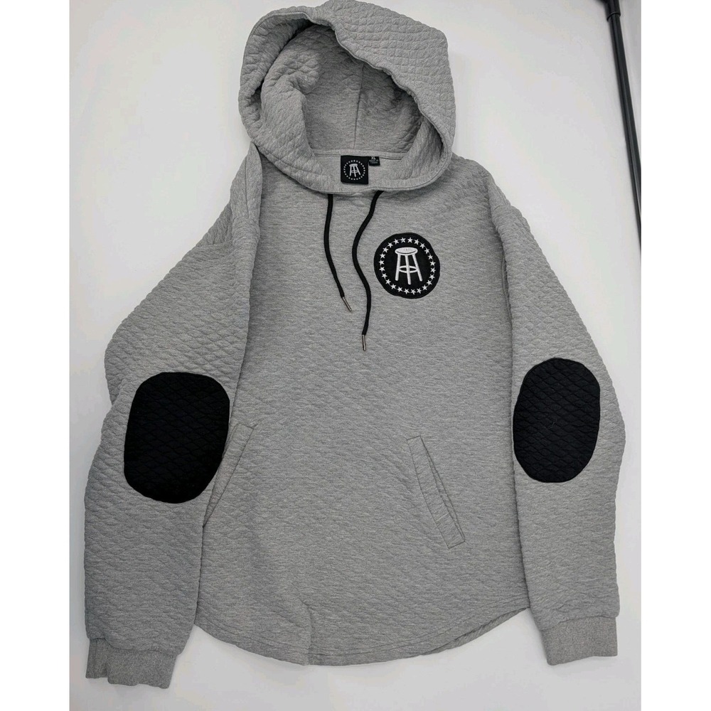 Barstool Sports Men's Gray Quilted Hoodie Sweatshirt Elbow Patch Size XL